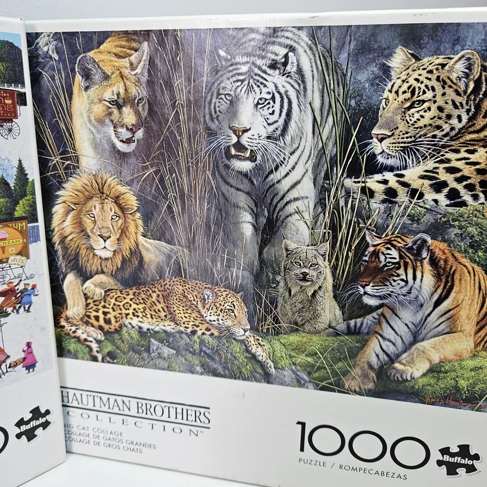 Buffalo Wysocki Churchyard Christmas and Hautman Big Cat 1000 Piece Puzzle Set